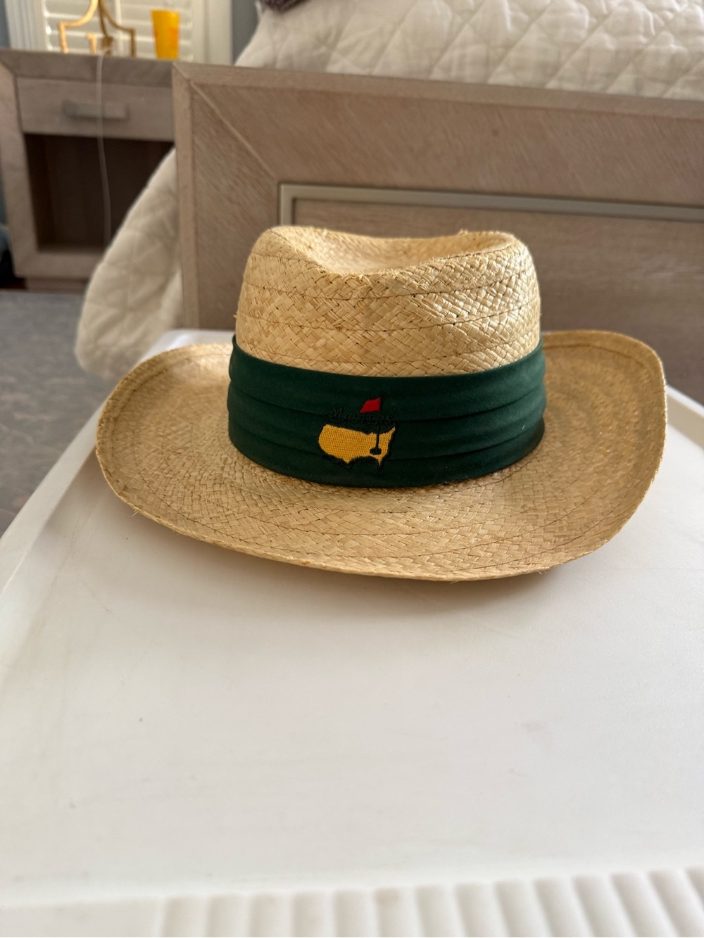 Masters Straw Hat with Dark Green Band and Yellow Emblem